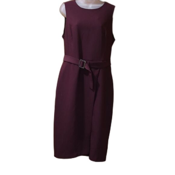 White House Black Market Burgundy Sleeveless Belted Sheath Midi Dress 14 - Picture 1 of 13